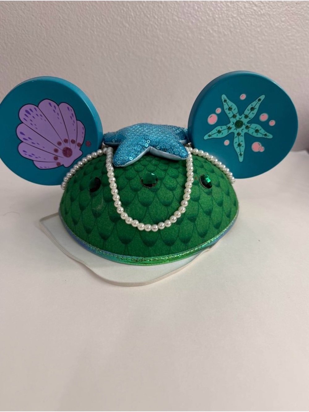 Disney Green & Teal Mermaid Ear Hat with Pearls